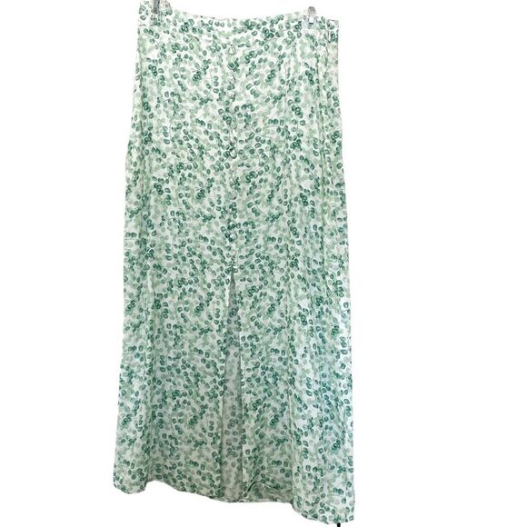 H&M White Green Eucalyptus Plant Print Ciottagecore Midi Split Skirt Size 6 - Picture 4 of 7